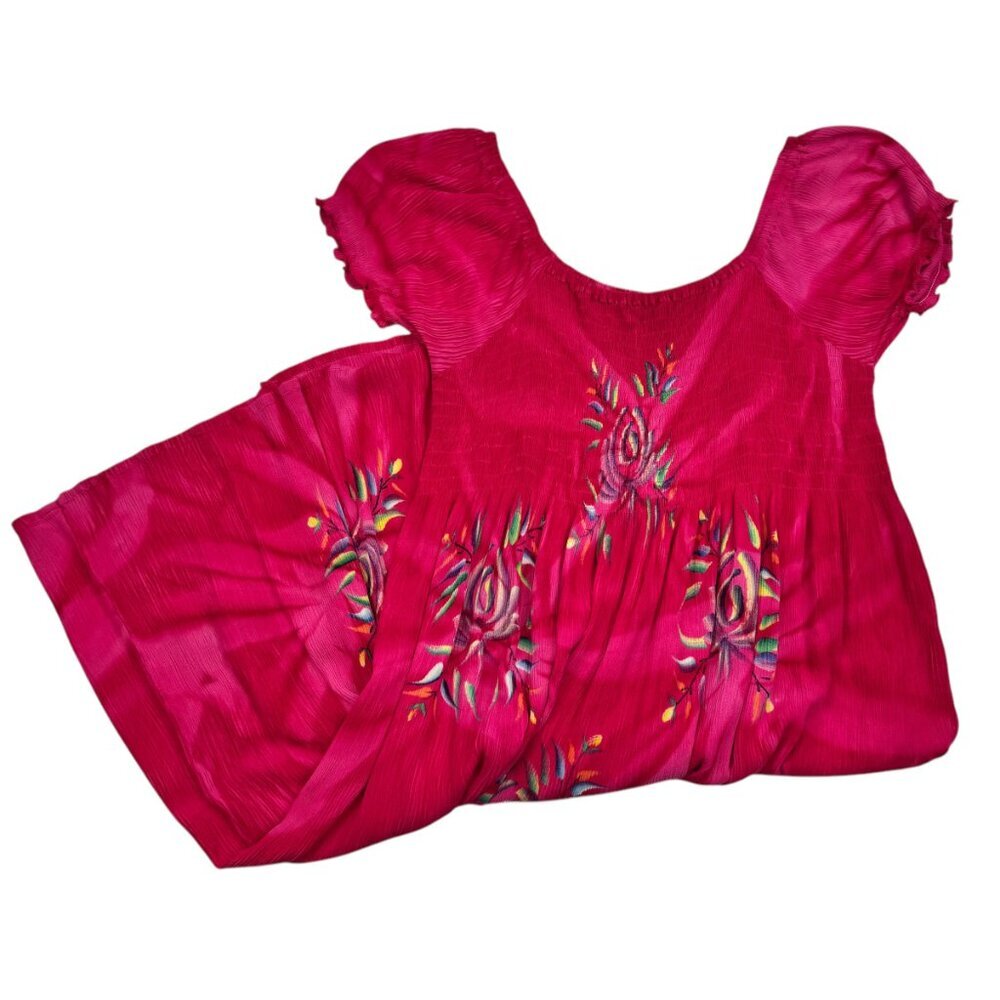 Tropical Batik 100% Rayon Smocked Tie-Dye Floral Comfy Dress Women's Size L/XL